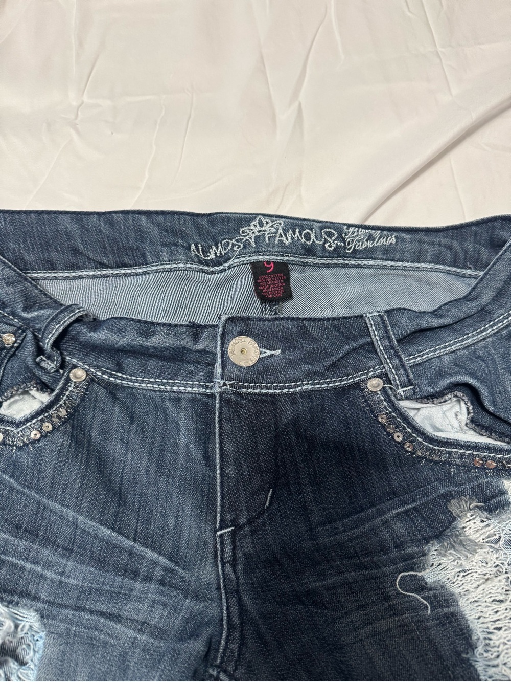 Almost Famous Dark Blue Embellished Distressed Women's Jeans